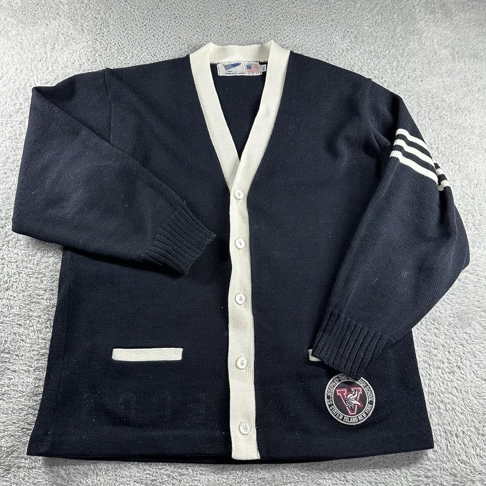 Vintage Scholastic‎ Arista Sweater A-M Varsity Cardigan Button Front USA #2003